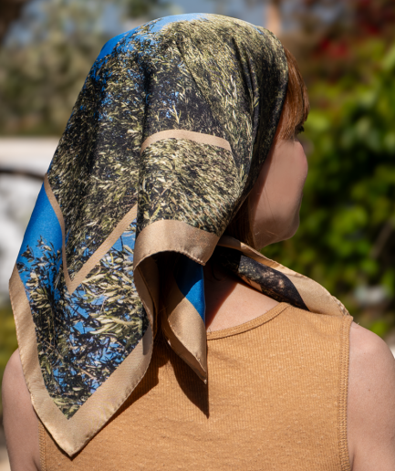 Silk Scarf / Olive oil tree pattern